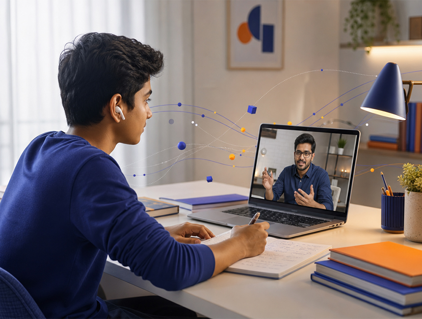 A student in a live one-on-one online tutoring session